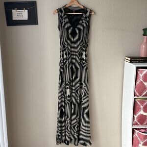 Jean Paul Gaultier Soleil 90s Gown Black Geo Optical Illusion Maxi Dress‎ Size M